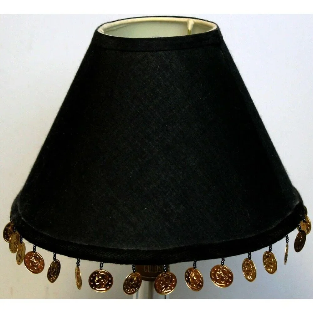 Goldschlager Table Lamp Clear Bottle Black Shade Coin Fringe Handmade Rice Light
